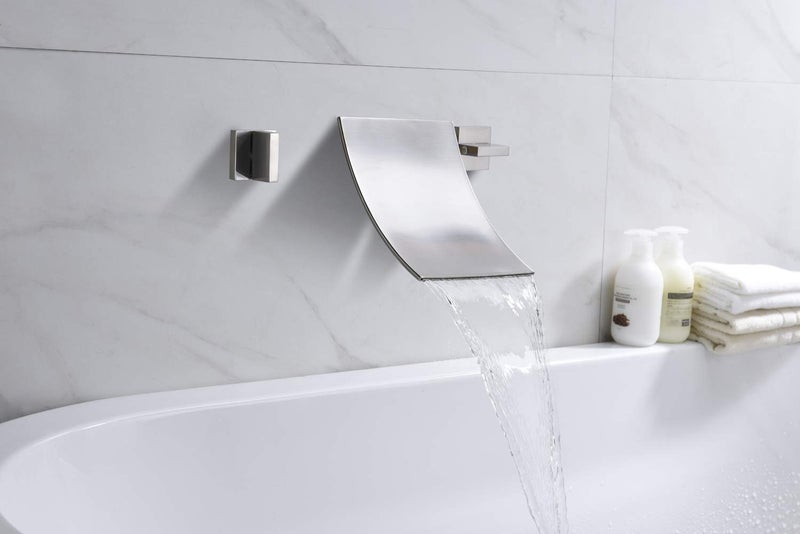 SUMERAIN Wall Mount Waterfall Tub Faucet 3 Hole Brushed Nickel Bathtub Faucet, Extra High Flow Rate - Image 4